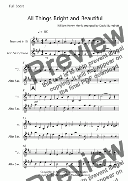page one of All Things Bright and Beautiful for Trumpet and Alto Saxophone Duet