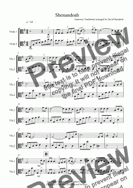 page one of Shenandoah for Viola Duet