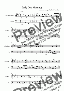 page one of Early One Morning for Alto Saxophone and Cello Duet