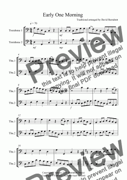 page one of Early One Morning for Trombone Duet