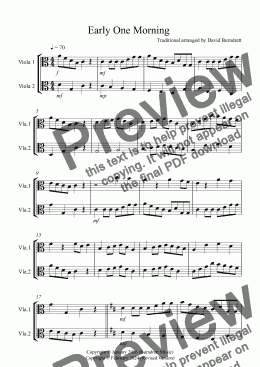 page one of Early One Morning for Viola Duet