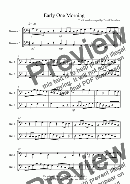 page one of Early One Morning for Bassoon Duet