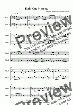 page one of Early One Morning for Tuba Duet