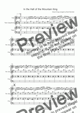 page one of In the Hall of the Mountain King for Flute and Tenor Saxophone
