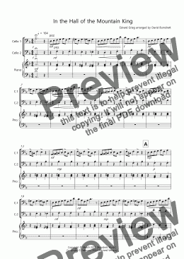 page one of In the Hall of the Mountain King for Cello Duet