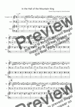 page one of In the Hall of the Mountain King for Trumpet and Cello Duet