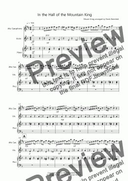 page one of In the Hall of the Mountain King for Alto Saxophone and Violin Duet