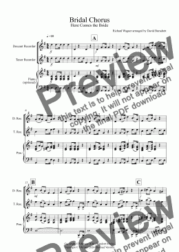 page one of Bridal Chorus for Descant and Tenor Recorder Duet