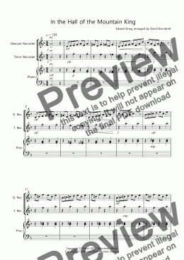 page one of In the Hall of the Mountain King for Descant and Tenor Recorder Duet