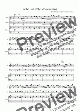 page one of In the Hall of the Mountain King for Flute and Cello Duet