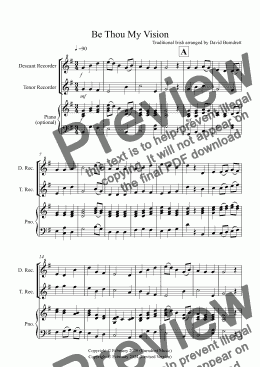page one of Be Thou My Vision for Descant and Tenor Recorder Duet