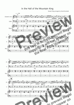 page one of In the Hall of the Mountain King for Clarinet and Cello Duet