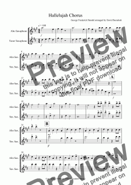 page one of Hallelujah Chorus for Alto and Tenor Saxophone Duet