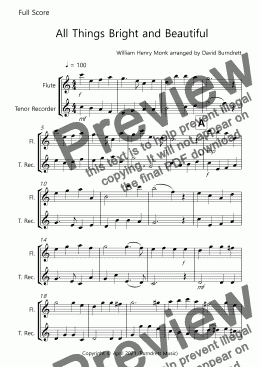 page one of All Things Bright and Beautiful for Flute and Recorder Duet