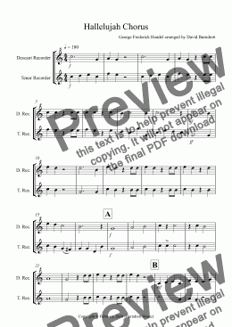 page one of Hallelujah Chorus for Descant and Tenor Recorder duet