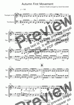 page one of Autumn "Four Seasons" for Trumpet and Trombone Duet