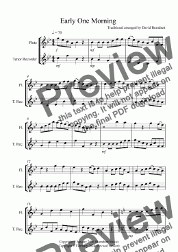 page one of Early One Morning for Flute and Recorder Duet