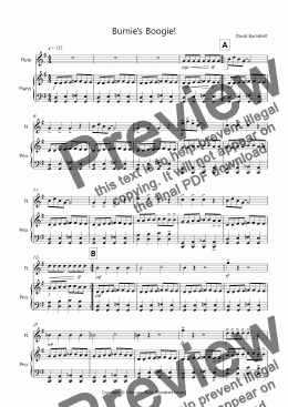 page one of Burnie's Boogie! for Easy Flute and Piano
