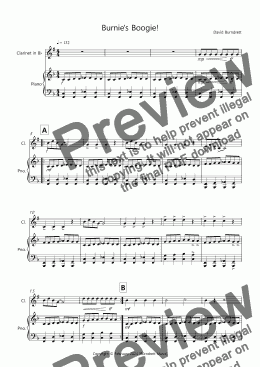 page one of Burnie's Boogie! for Easy Clarinet and Piano