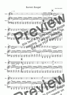 page one of Burnie's Boogie! for Easy Violin and Piano