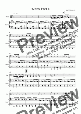page one of Burnie's Boogie! for Easy Viola and Piano