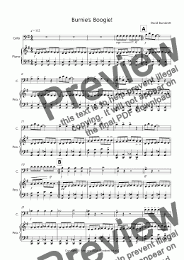 page one of Burnie's Boogie! for Easy Cello and Piano