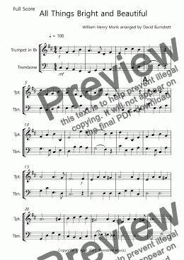 page one of All Things Bright and Beautiful for Trumpet and Trombone Duet