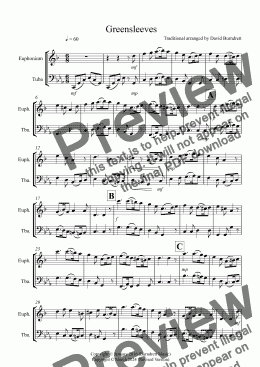 page one of Greensleeves for Euphonium and Tuba Duet