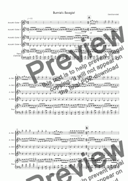 page one of Burnie's Boogie! for Beginning Guitar Quartet