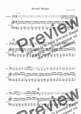 page one of Burnie's Boogie! for Trombone and Piano