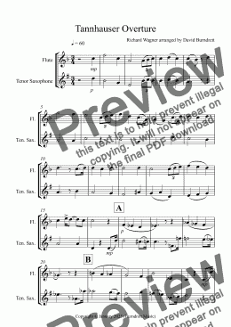 page one of Tannhauser Overture for Flute and Tenor Saxophone Duet