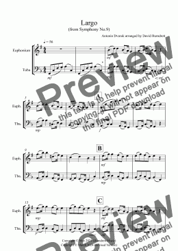 page one of Largo (from the New World) for Euphonium and Tuba Duet
