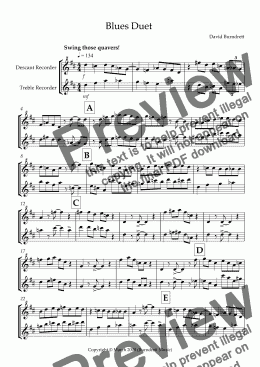 page one of Blues Duet for Descant and Treble Recorder