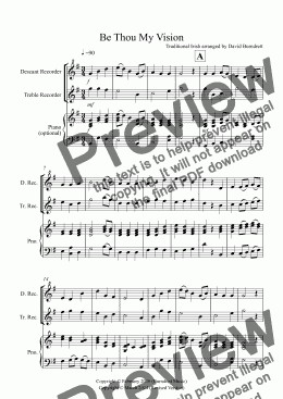page one of Be Thou My Vision for Descant and Treble Recorder Duet