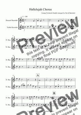 page one of Hallelujah Chorus for Descant and Treble Recorder Duet