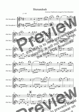 page one of Shenandoah for Alto Saxophone Duet