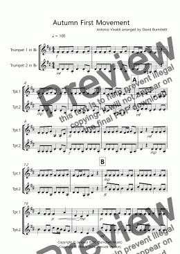 page one of Autumn (First Movement) for Trumpet Duet