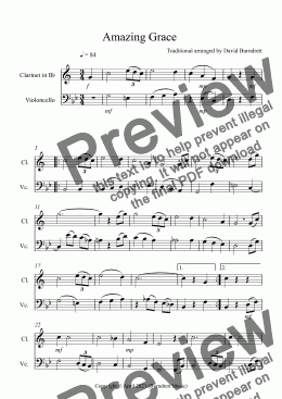 page one of Amazing Grace for Clarinet and Cello Duet