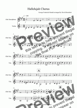 page one of Hallelujah Chorus for Alto Saxophone and Violin Duet