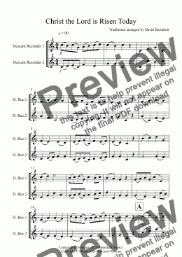 page one of Christ the Lord is Risen Today for Descant Recorder Duet