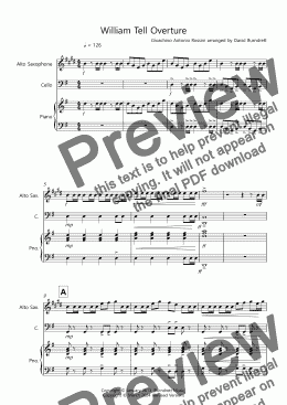 page one of William Tell Overture for Alto Saxophone and Cello Duet