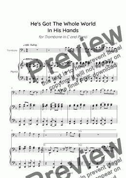 page one of He's Got The Whole World in His Hands for Trombone in C and Piano