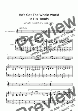 page one of He's Got The Whole World in His Hands for Alto Saxophone and Piano
