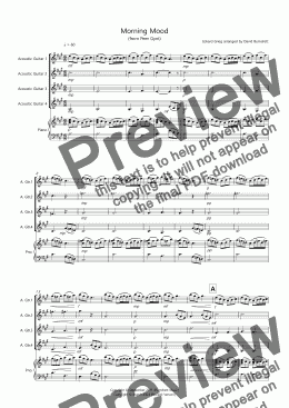 page one of Morning Mood (from Peer Gynt) for Guitar Quartet