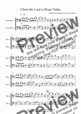 page one of Christ the Lord is Risen Today for Trombone Duet