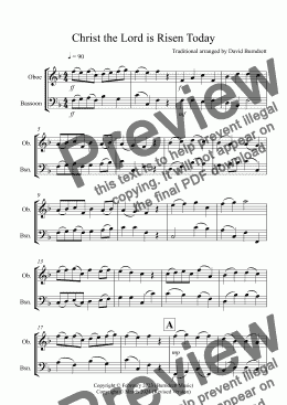 page one of Christ the Lord is Risen Today for Oboe and Bassoon Duet