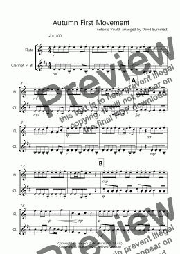page one of Autumn (First Movement) for Flute and Clarinet Duet