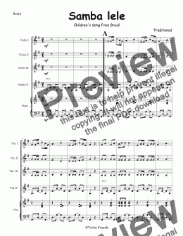 page one of SAMBA LELE for violin ensemble