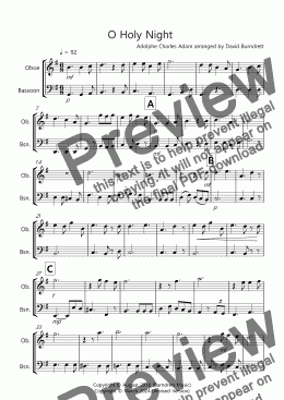 page one of O Holy Night for Oboe and Bassoon Duet