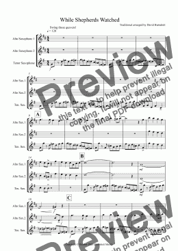 page one of While Shepherds Watched (Jazzy Style!) for Saxophone Trio